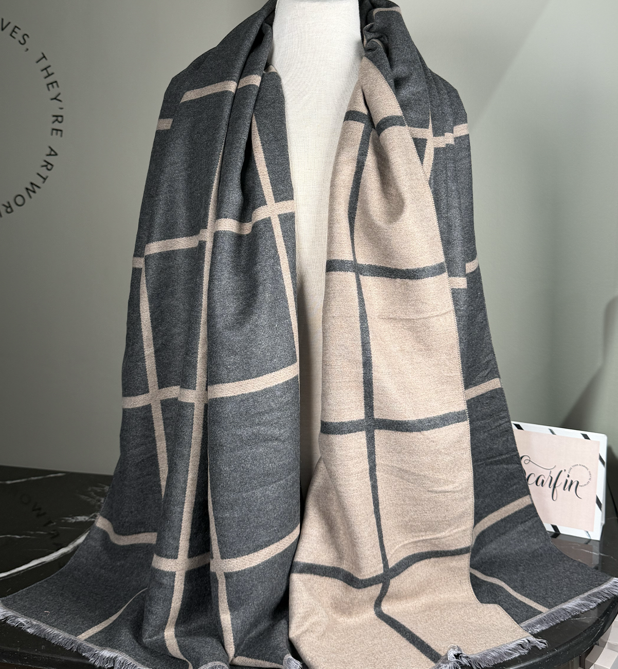 Echarpe double face - Gris / nude