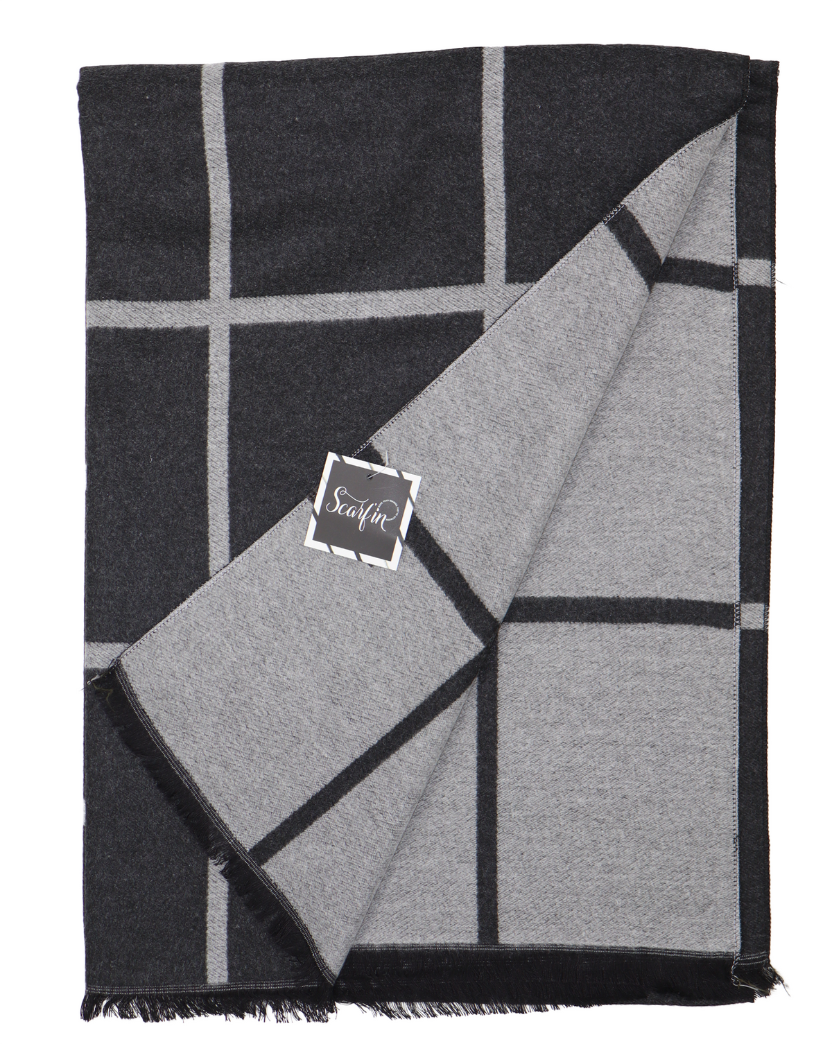 Écharpe en laine double face carreaux - Noir / gris