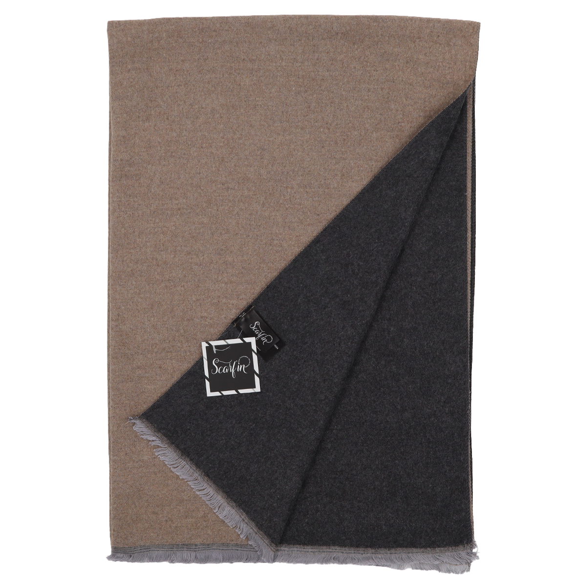Écharpe en laine double face unie - Beige / Gris