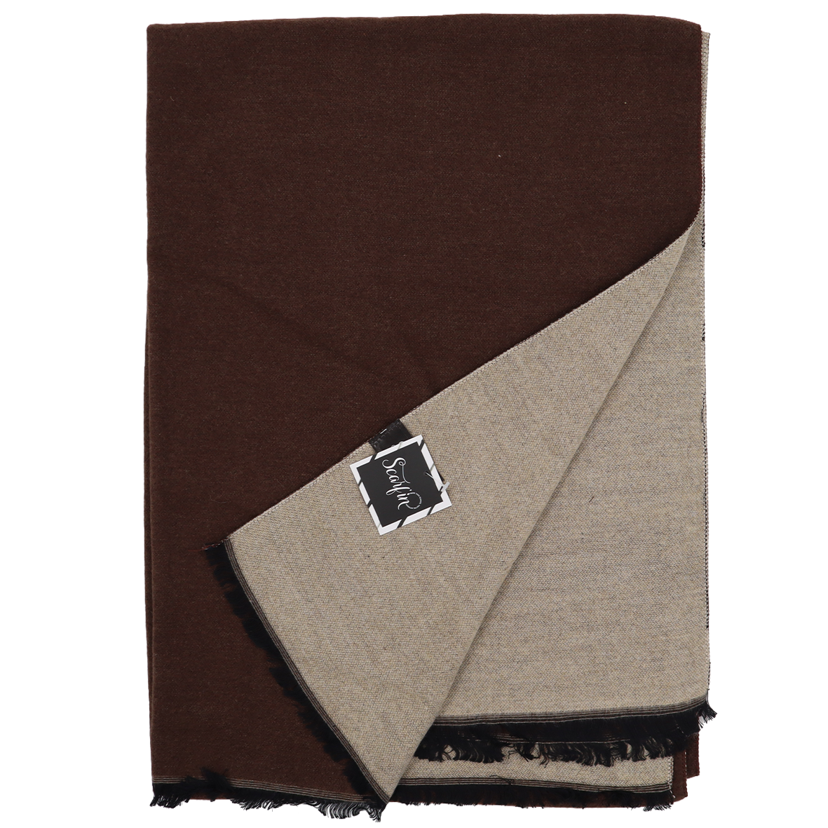 Écharpe en laine double face unie - Marron / Beige