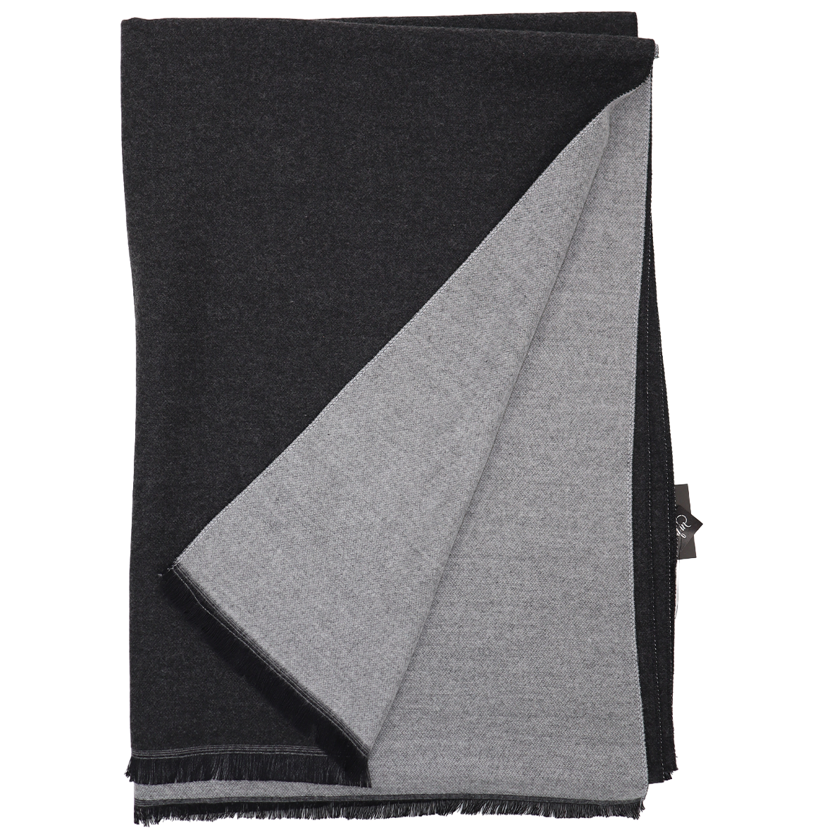 Écharpe en laine double face unie - Noir / Gris