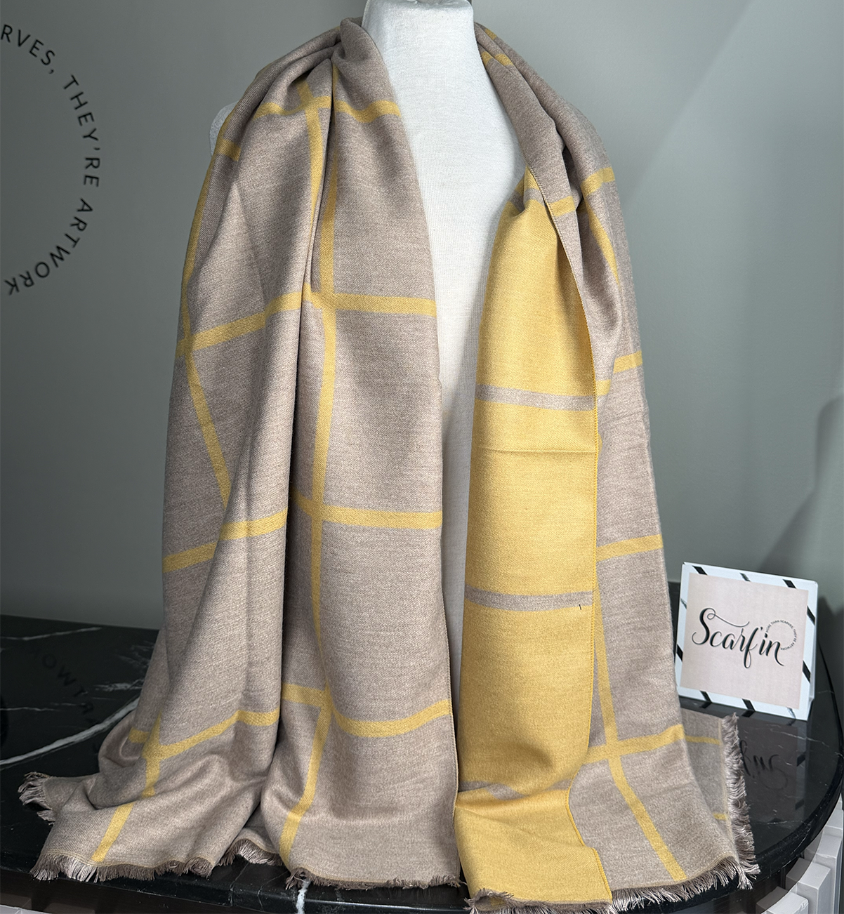 Echarpe double face - Beige / Moutarde