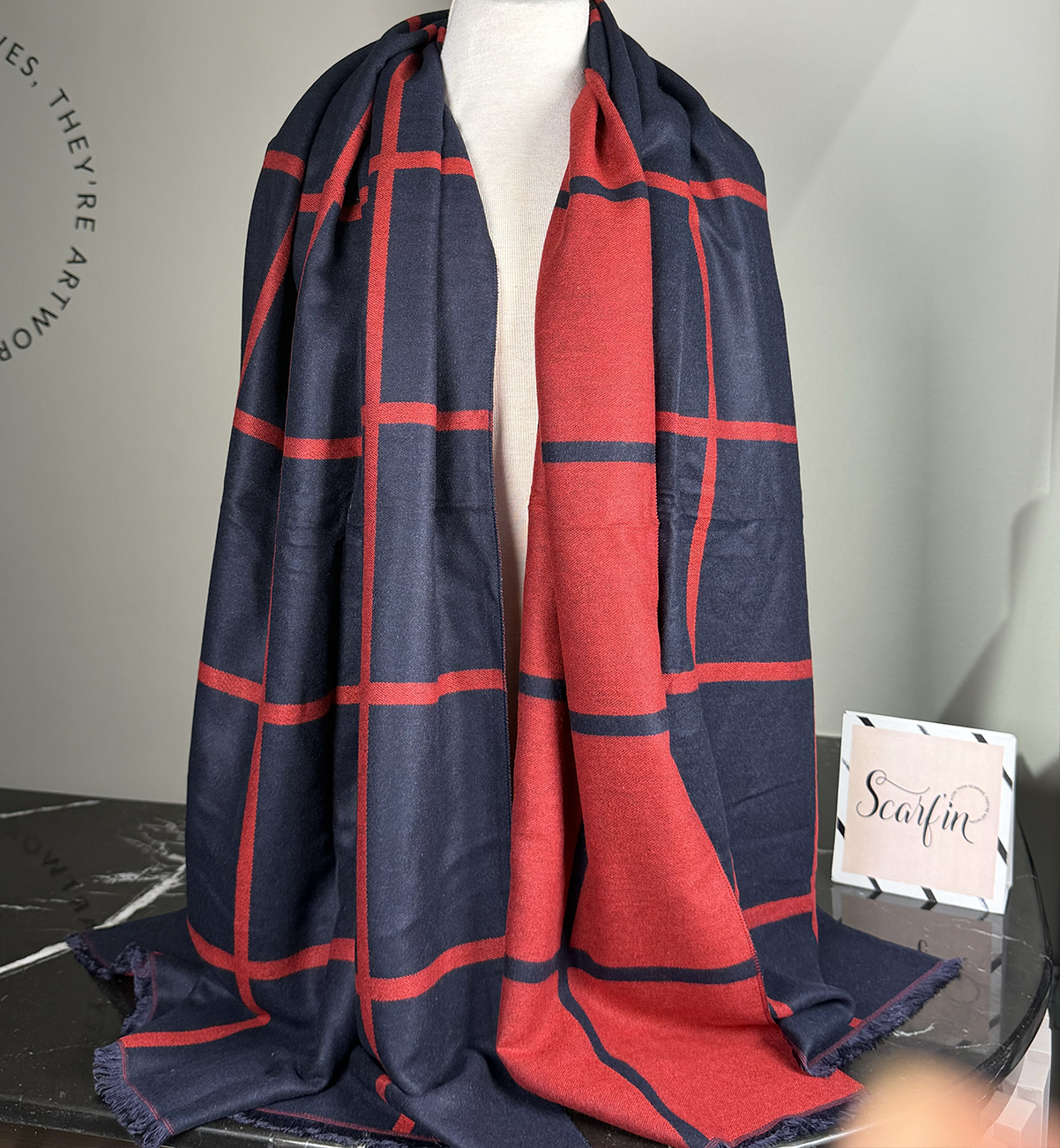 Echarpe double face - Bleu marine / rouge