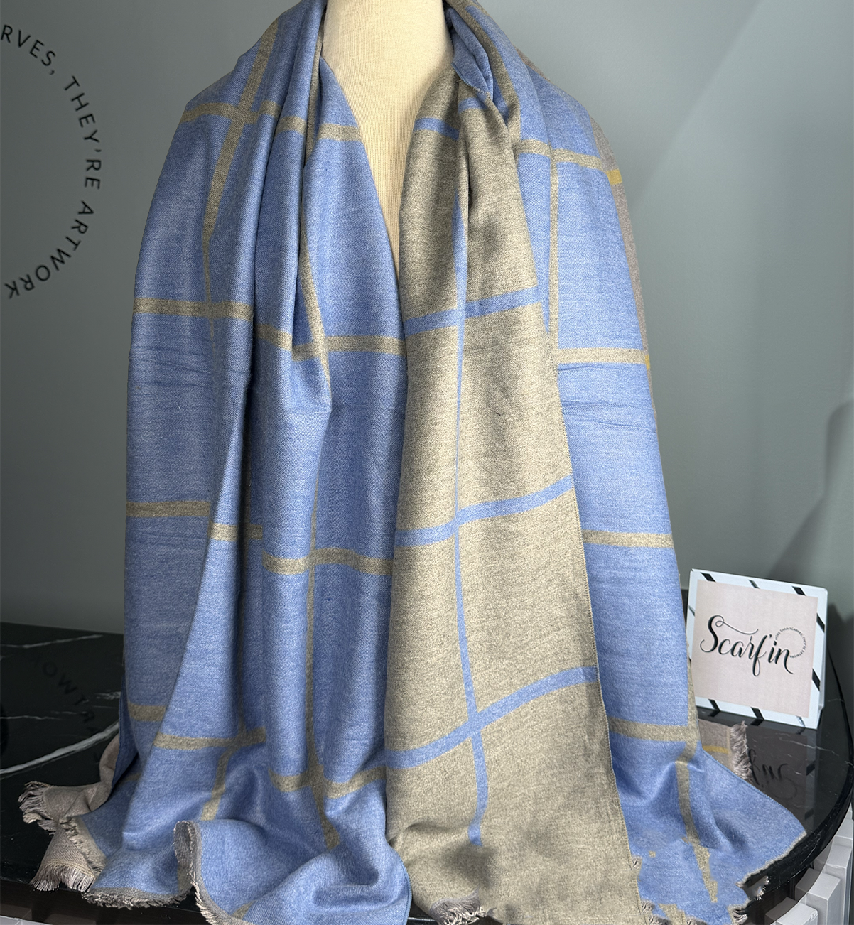 Echarpe double face - Azur / gris