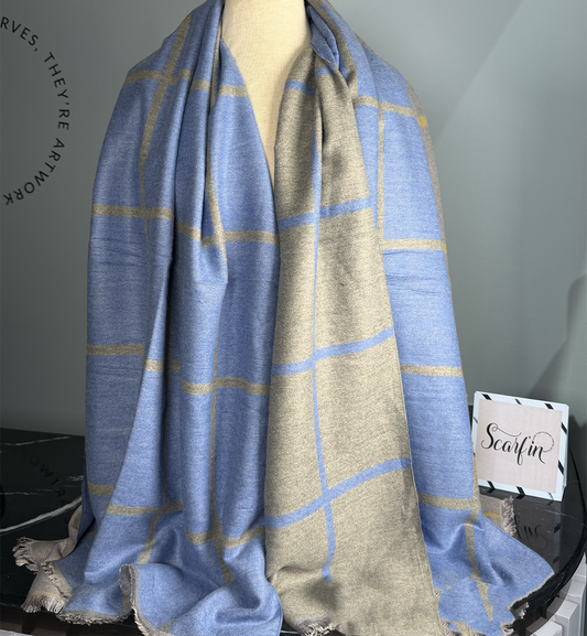 Echarpe double face - Azur / gris