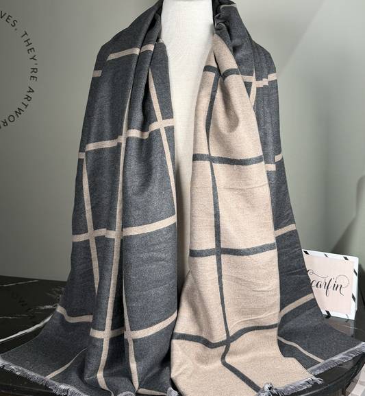 Echarpe double face - Gris / nude