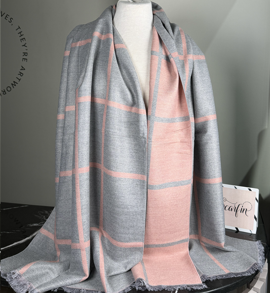 Echarpe double face - Gris / rose