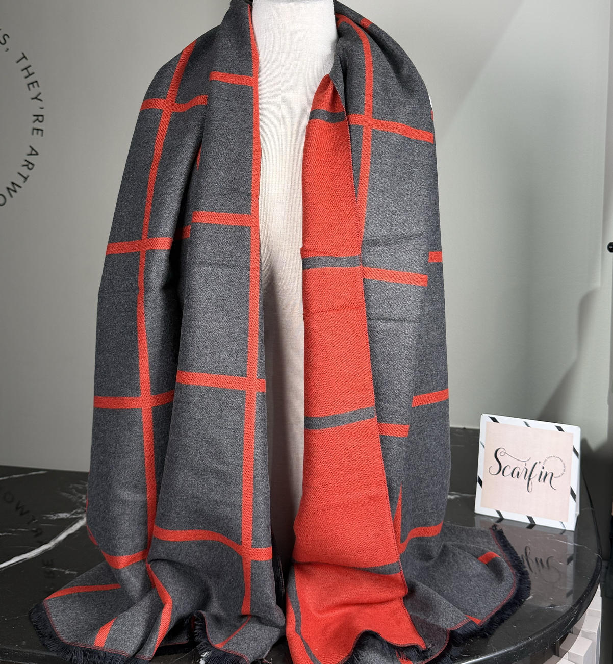 Echarpe double face - Gris / Rouge