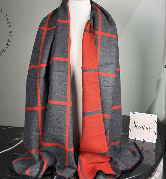 Echarpe double face - Gris / Rouge