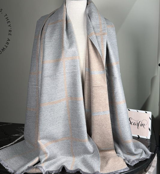 Echarpe double face - Gris clair / Beige