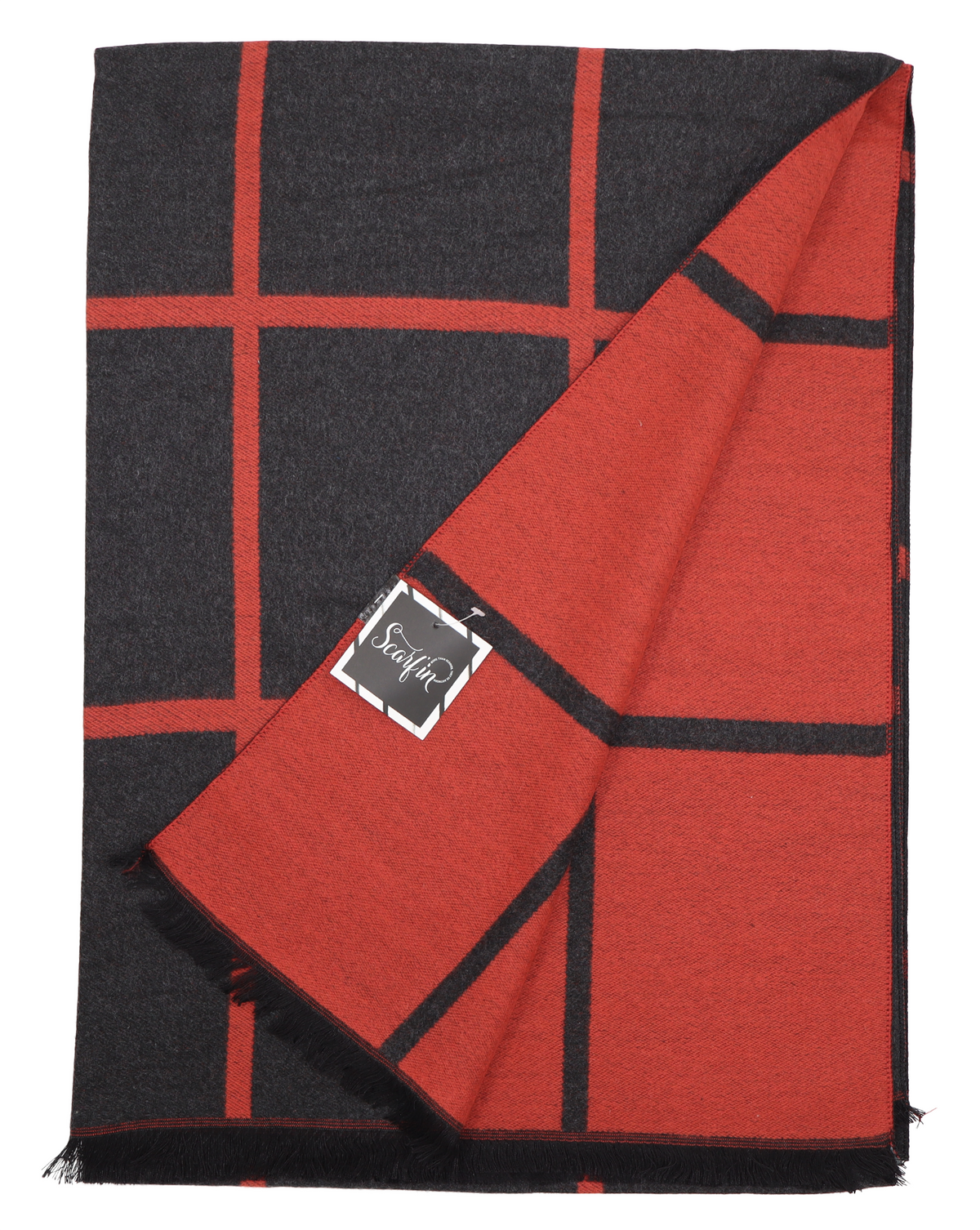 Écharpe en laine double face carreaux - Noir / rouge