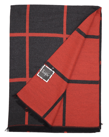 Écharpe en laine double face carreaux - Noir / rouge