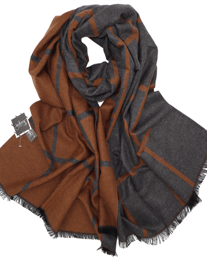 Écharpe en laine double face carreaux - Gris / terre