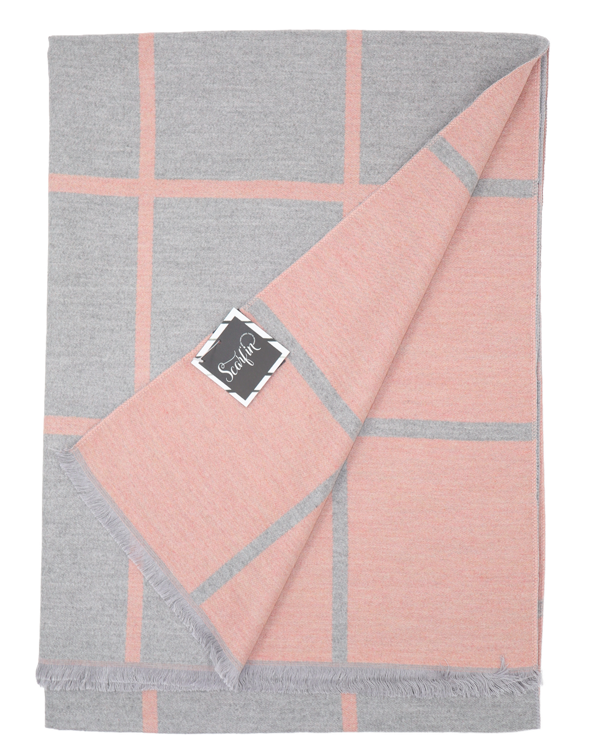 Écharpe en laine double face carreaux - Argent / rose