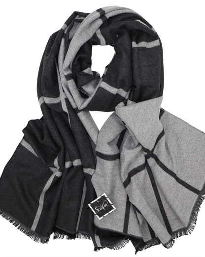 Écharpe en laine double face carreaux - Noir / gris