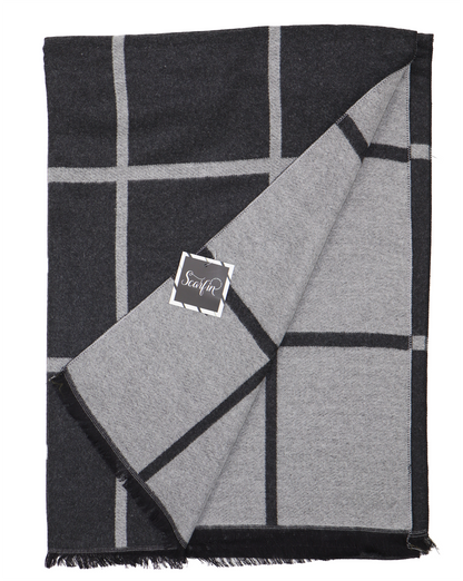 Écharpe en laine double face carreaux - Noir / gris