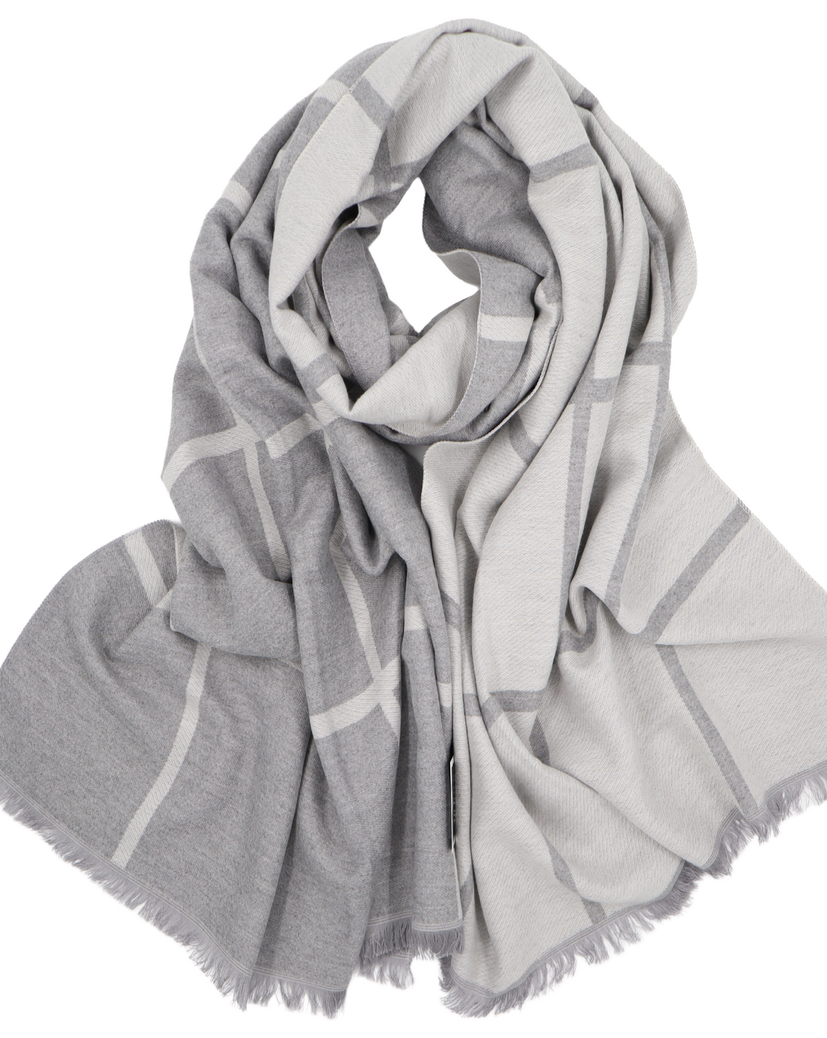 Écharpe en laine double face carreaux - Gris clair