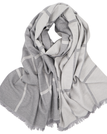 Écharpe en laine double face carreaux - Gris clair