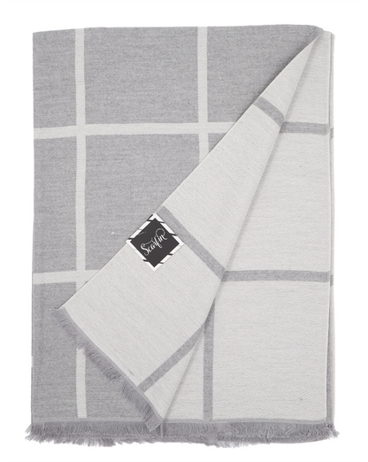 Écharpe en laine double face carreaux - Gris clair