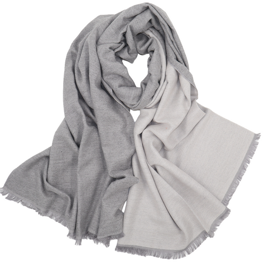 Écharpe en laine double face unie - Gris clair