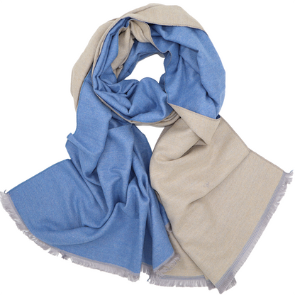 Écharpe en laine double face unie - Ciel / Beige