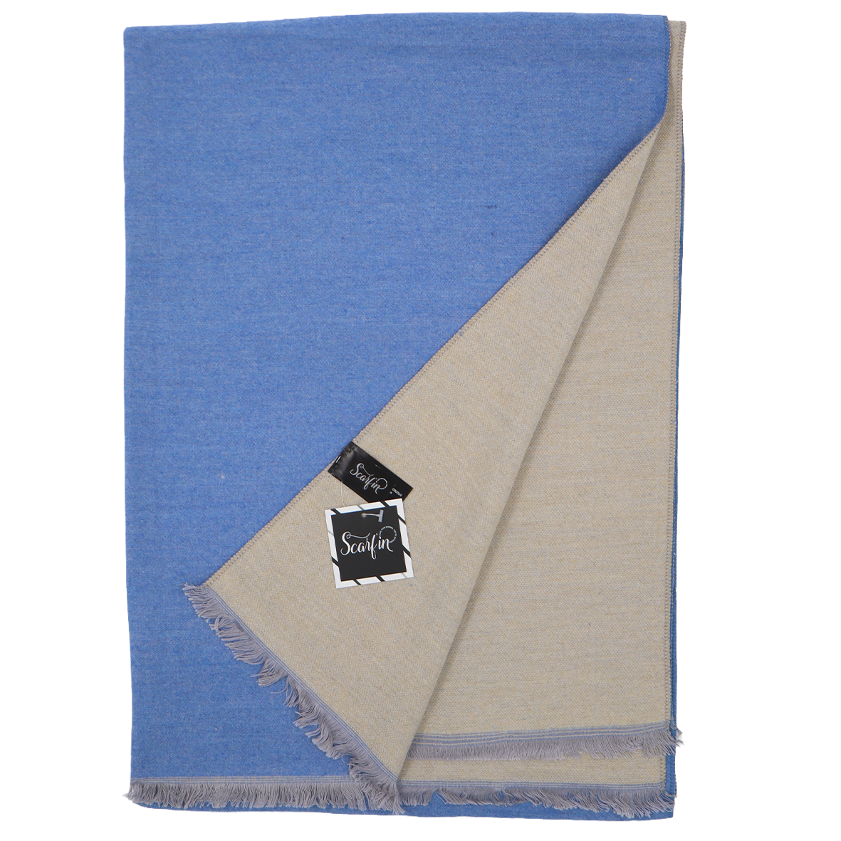 Écharpe en laine double face unie - Ciel / Beige