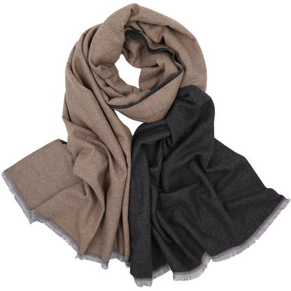 Écharpe en laine double face unie - Beige / Gris