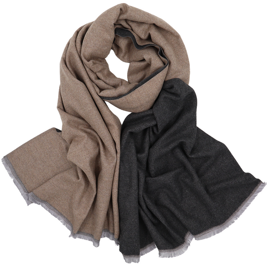 Écharpe en laine double face unie - Beige / Gris