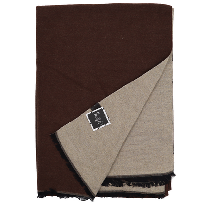 Écharpe en laine double face unie - Marron / Beige