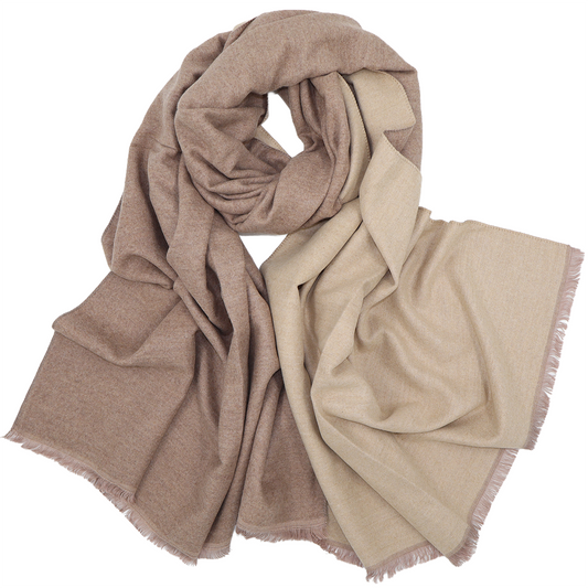 Écharpe en laine double face unie - Beige