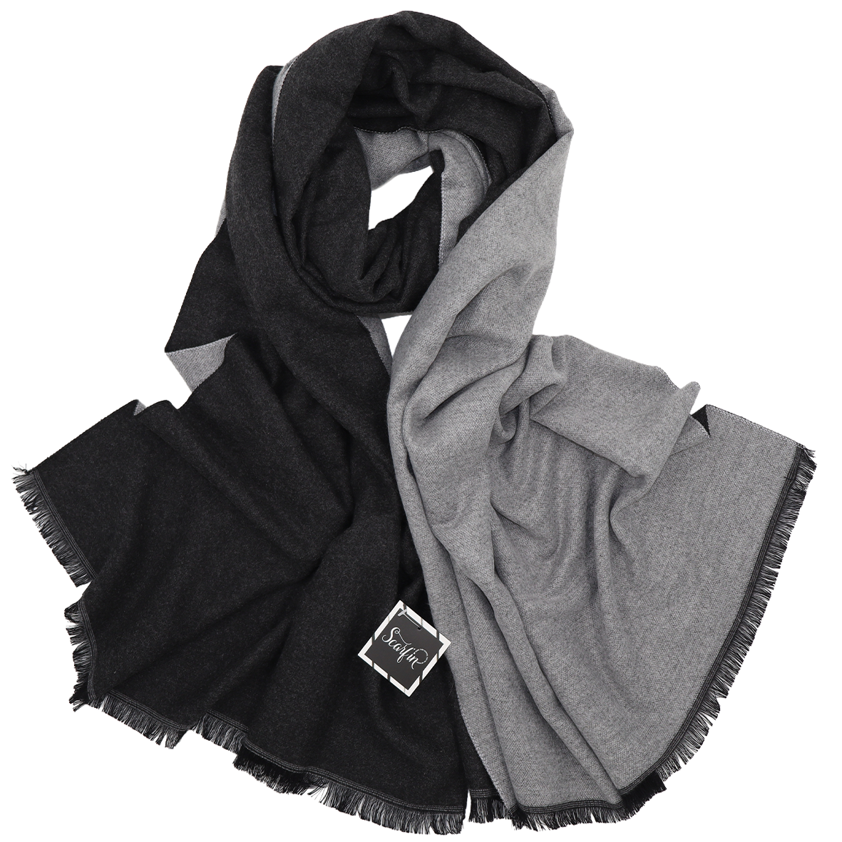 Écharpe en laine double face unie - Noir / Gris