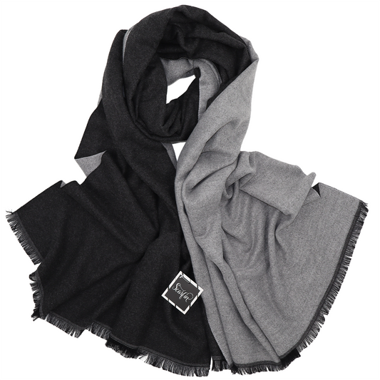 Écharpe en laine double face unie - Noir / Gris