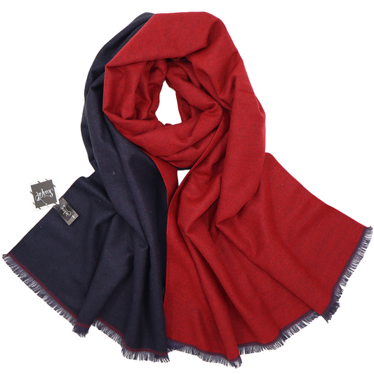 Écharpe en laine double face unie - Rouge / Bleu