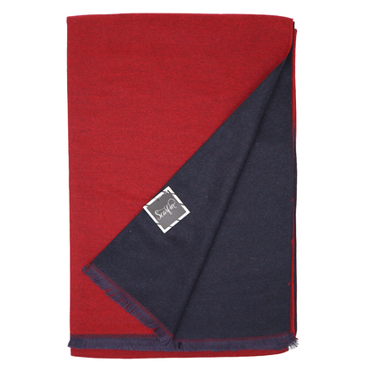 Écharpe en laine double face unie - Rouge / Bleu