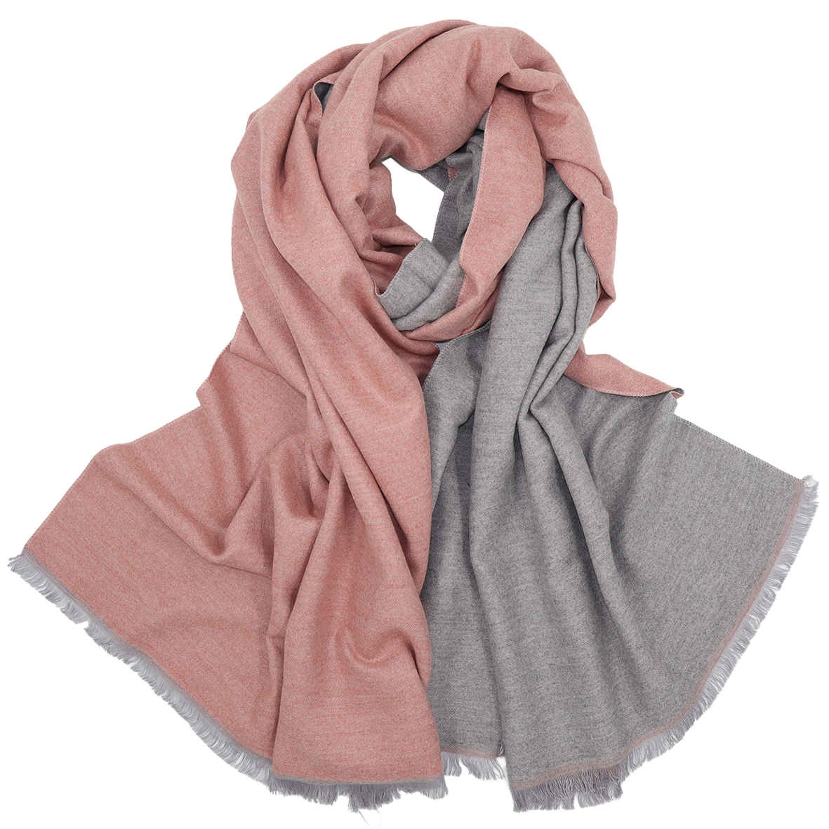 Écharpe en laine double face unie - Rose / Gris
