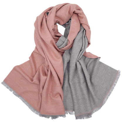 Écharpe en laine double face unie - Rose / Gris