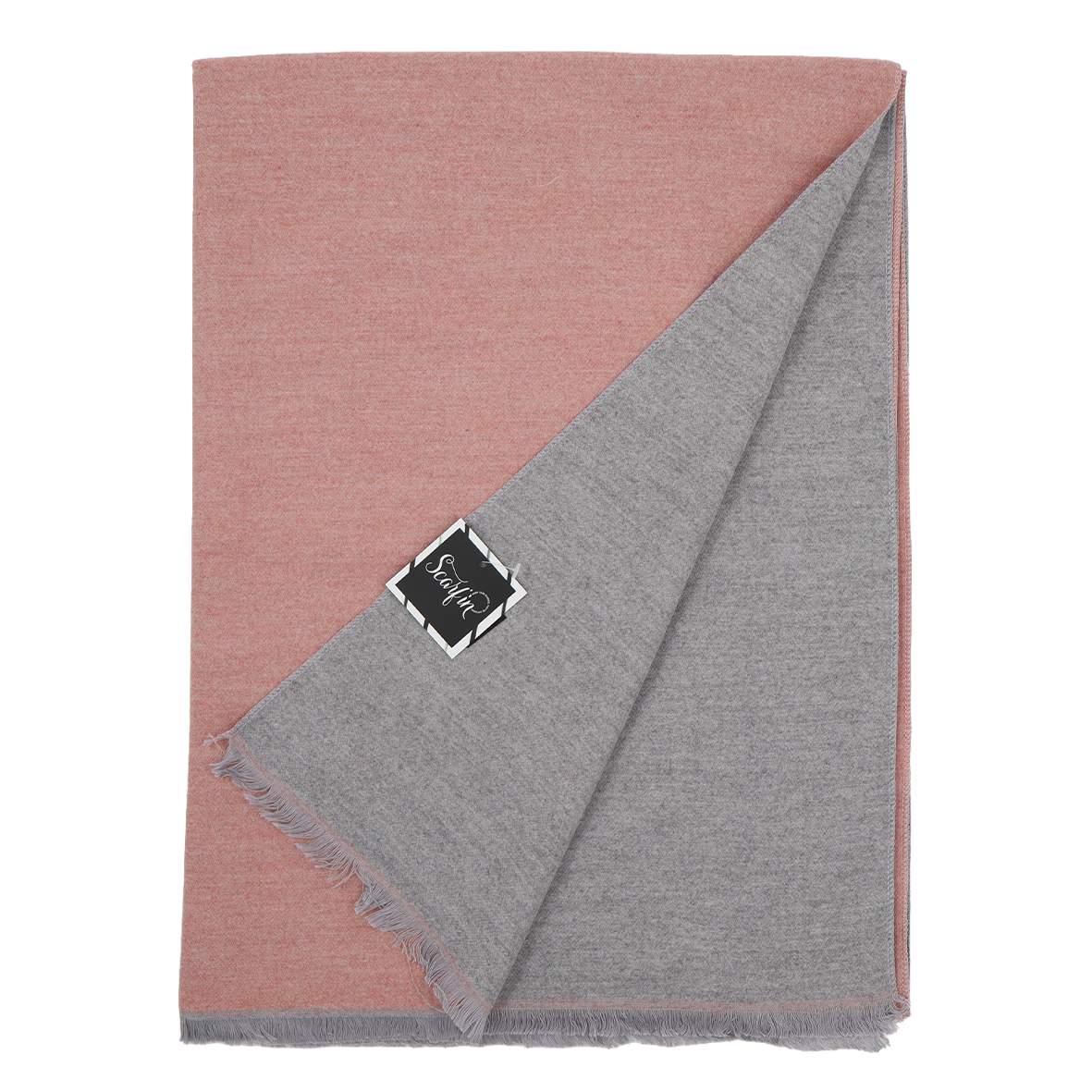 Écharpe en laine double face unie - Rose / Gris