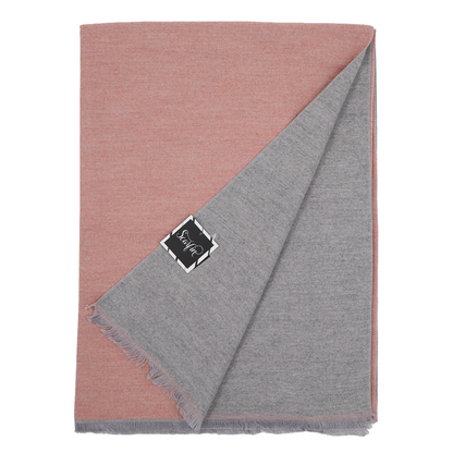 Écharpe en laine double face unie - Rose / Gris