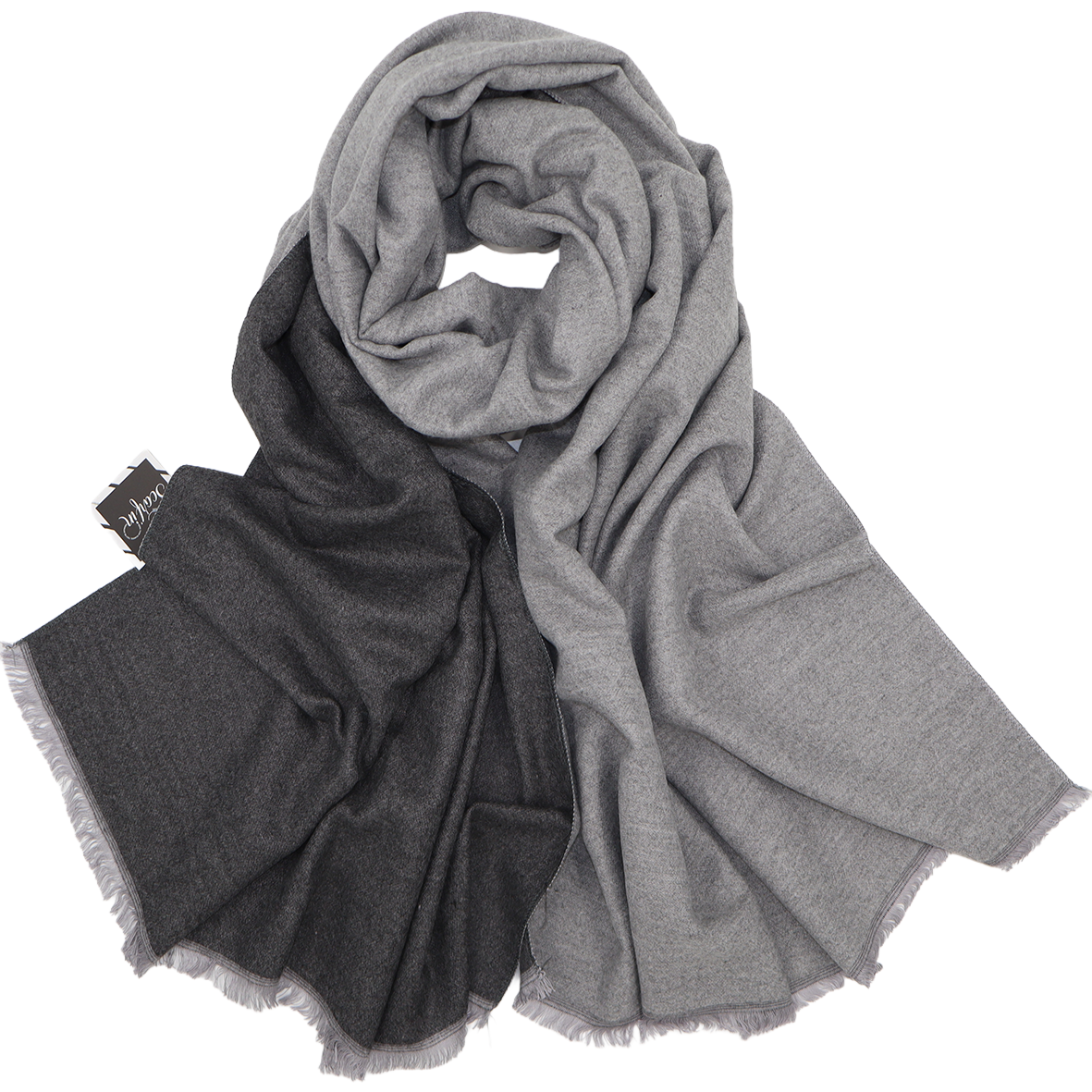 Écharpe en laine double face unie - Gris foncé