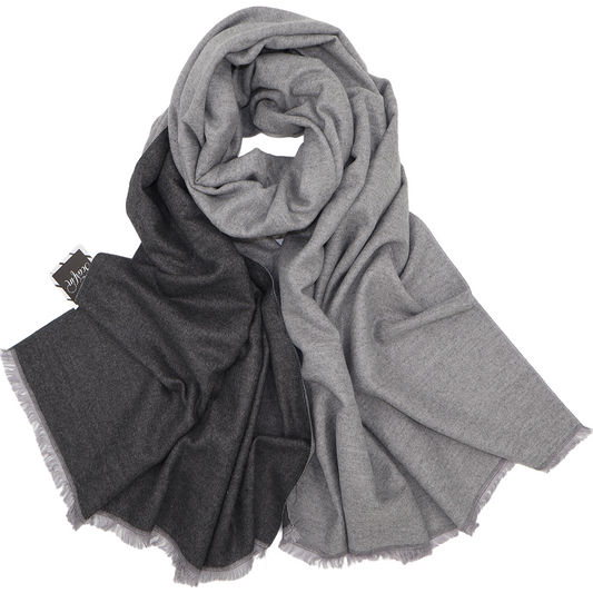 Écharpe en laine double face unie - Gris foncé