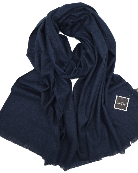Écharpe en laine unie - Bleu foncé