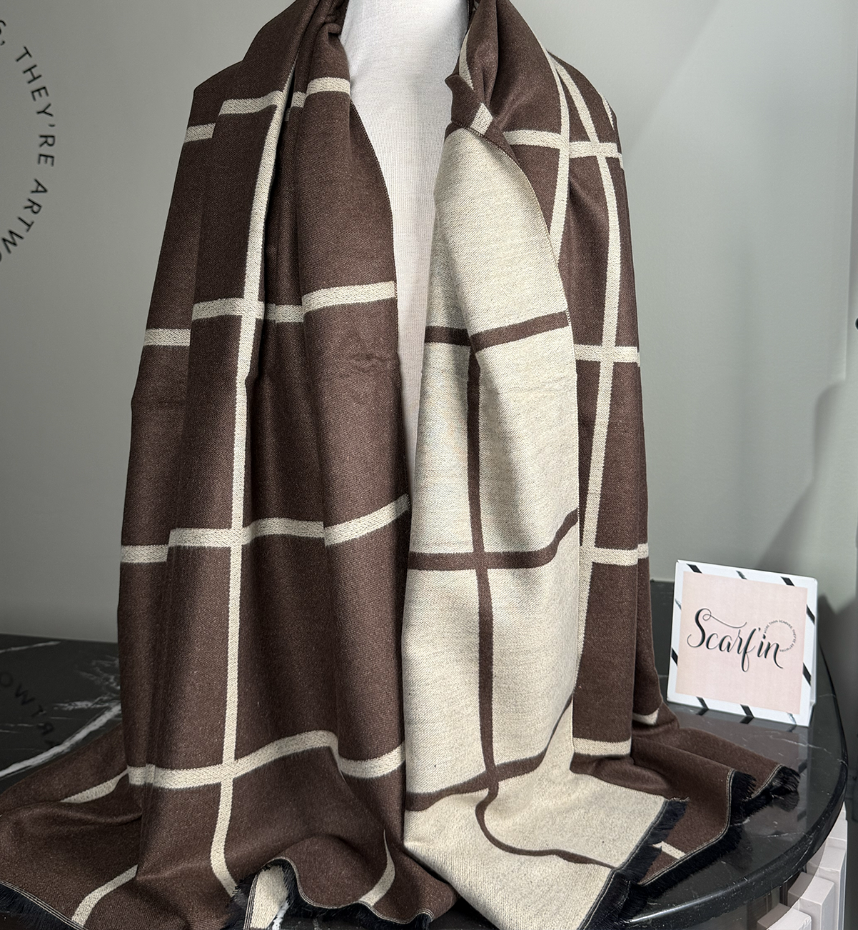 Echarpe double face - Marron / beige